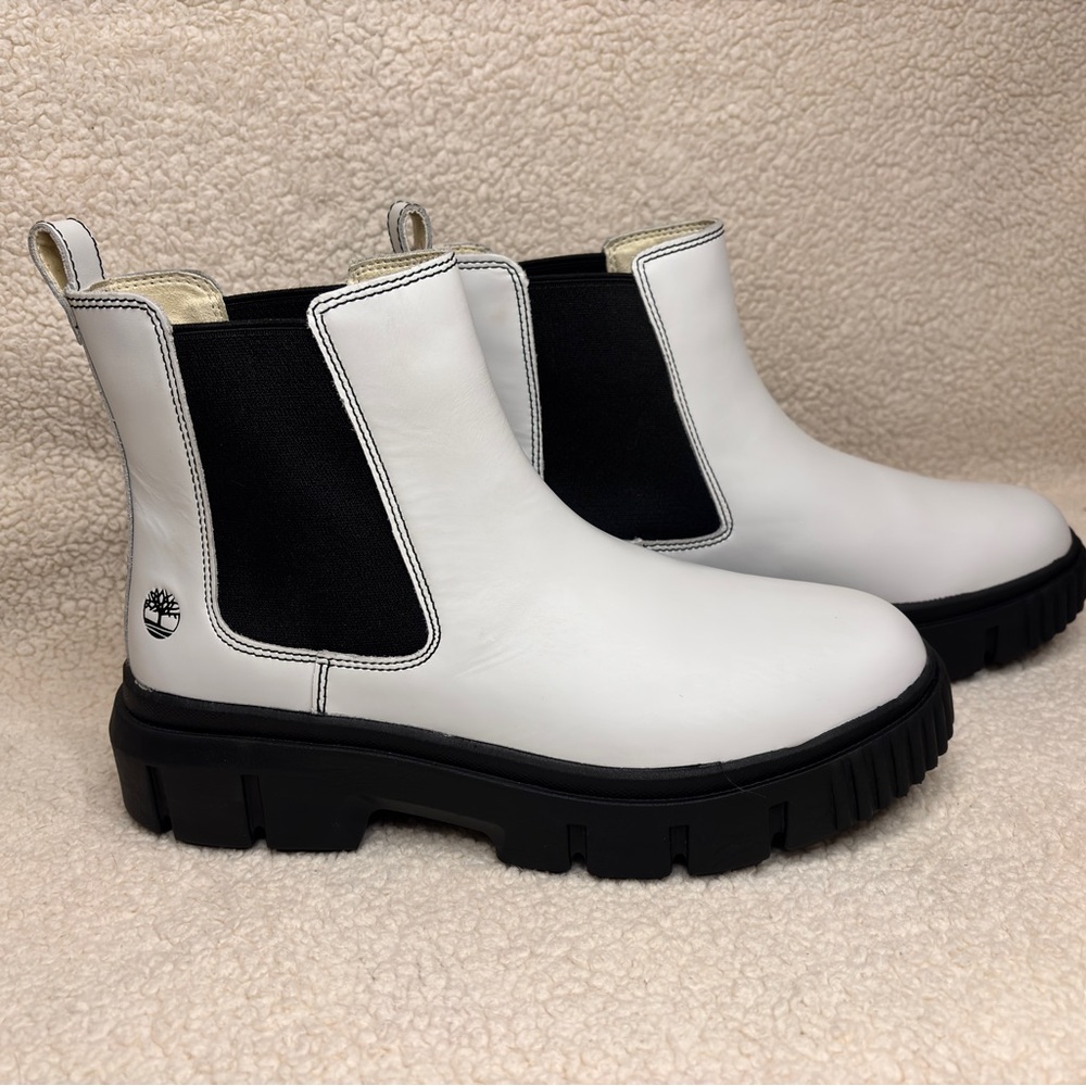 Timberland White and Black Ankle Boots with Chunky Sole